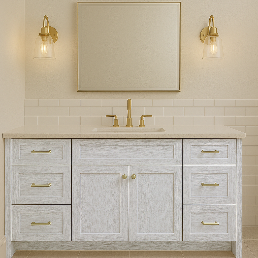A Biophilic Vanity Design in Flocked on Red Oak